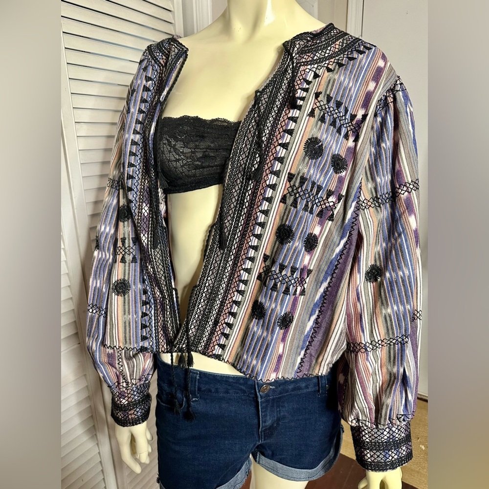 Free People Bohemian Multicolored Southwestern Embroidered Oversized Jacket